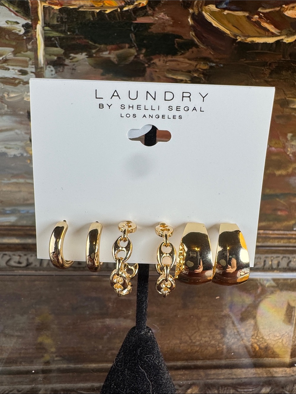 0731-Laundry By Shelli Segal Gold Multi-Hoop & Chain Earring Set
